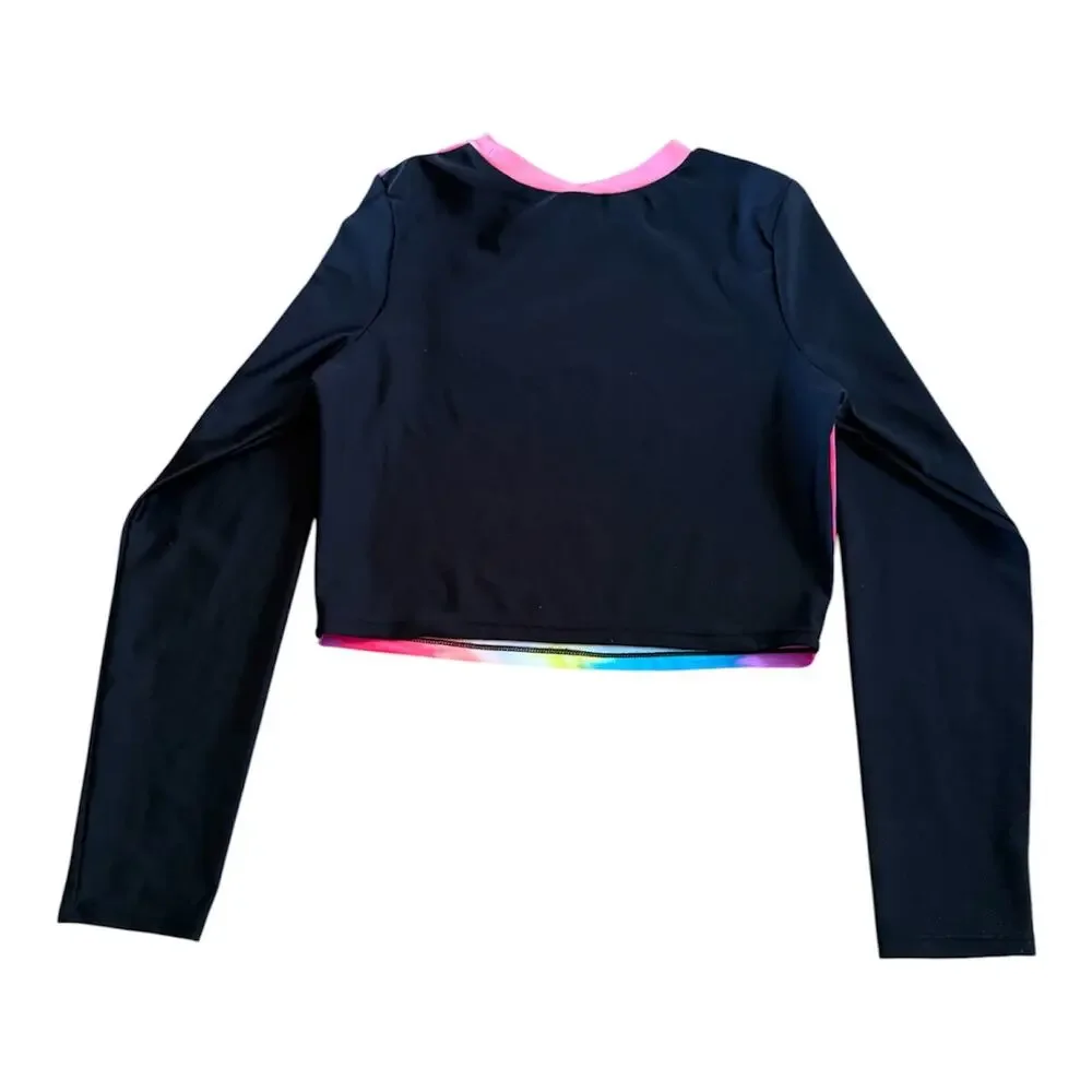 Girls L 10-12 Cat & Jack Rainbow Long Sleeve Sun Swim Shirt Top Coverup